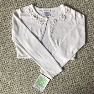 Party sweater w/satin roses & pearl trim, NEW